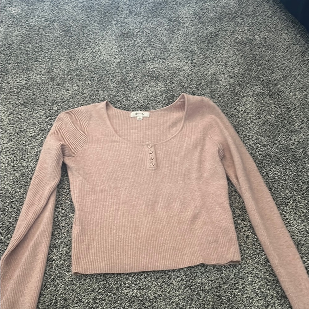 Pink Long Sleeve Fitted Crop Sweater